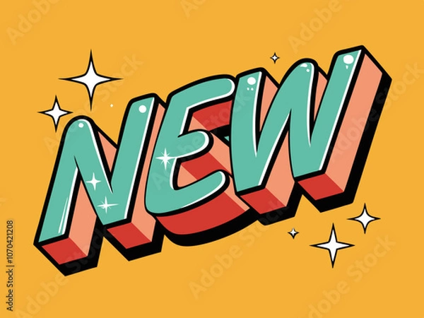 Fototapeta The word "new" in a minimalistic cartoon style in soft pink and blue shades. Vector isolated illustration