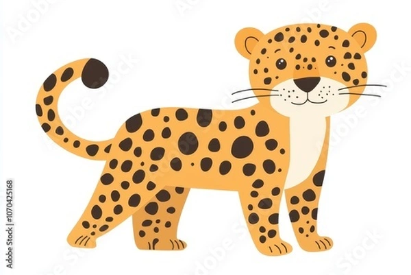 Fototapeta Cute leopard illustration in playful cartoon style inspired by kids' art perfect for children's stories and educational materials