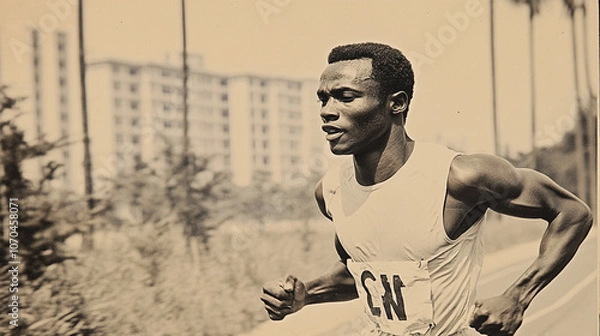 Fototapeta Photo of an athlete running on a track