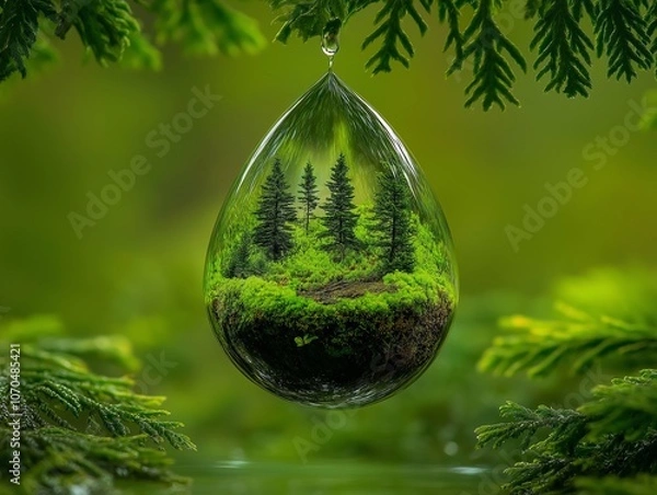 Fototapeta Tiny Forest Encased in Droplet of Water