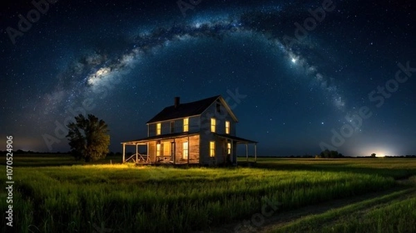 Fototapeta Capture the magic of night with this vintage farmhouse logo.  Perfect for rustic charm.