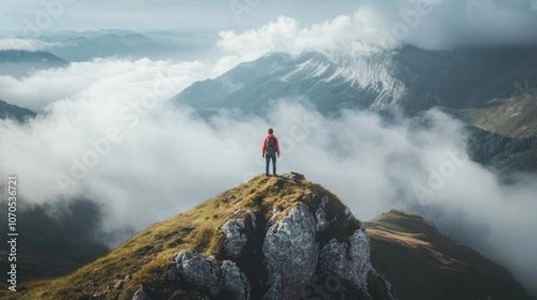 Obraz inspiration image with a lonely man facing mountains