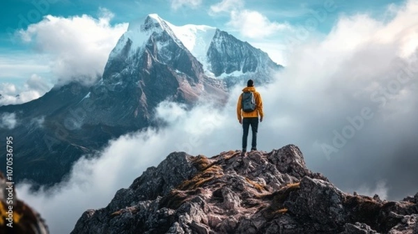 Obraz inspiration image with a lonely man facing mountains