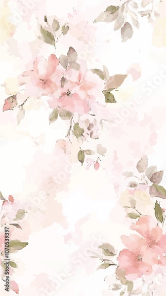 Fototapeta Delicate pink watercolor floral pattern with soft petals and leaves, creating a gentle and romantic design.