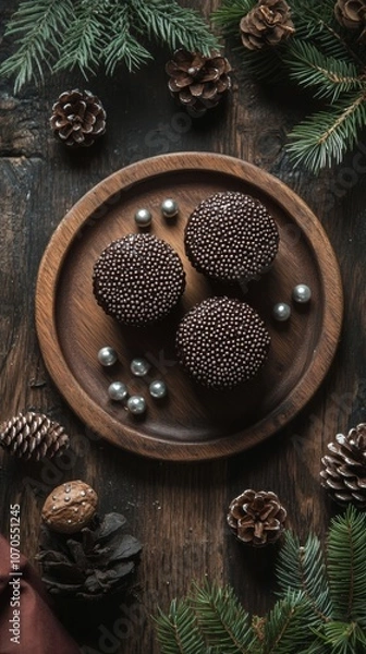 Fototapeta Perfect holiday pudding decorated with festive elements, vibrant colors, and seasonal garnishes, creating an elegant and indulgent Christmas dessert presentation