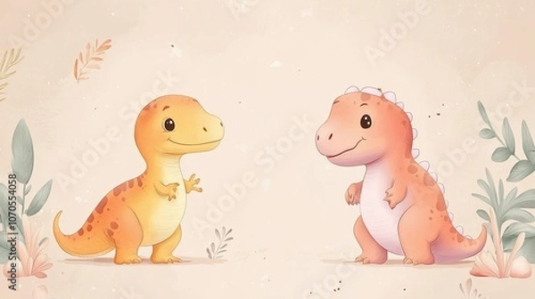 Fototapeta Friendly T-Rex & Stegosaurus Art