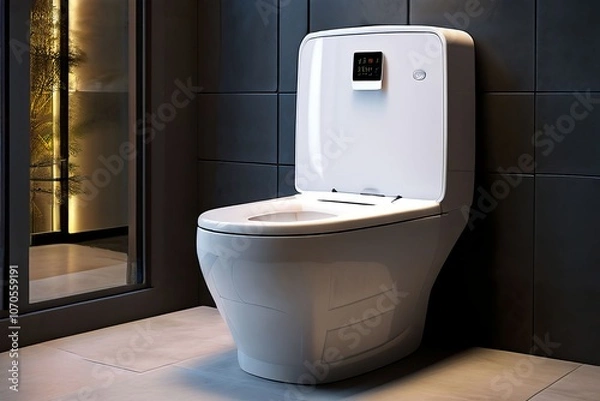 Fototapeta smart toilet a toilet with a digital control panel showing flush