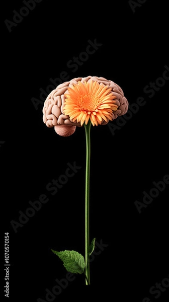 Fototapeta A minimalist brain illustrated with soft clouds and rain, symbolizing emotional ups and downs.


