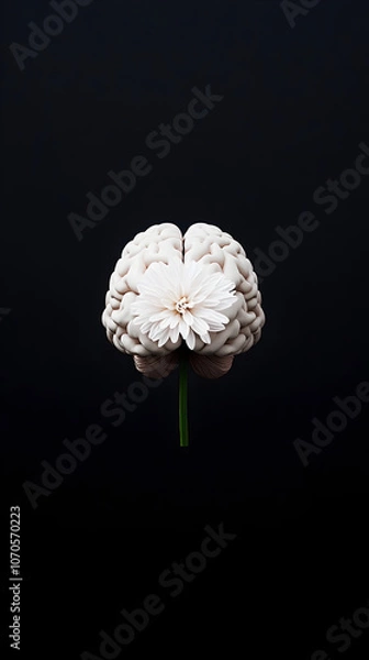 Fototapeta A minimalist brain illustrated with soft clouds and rain, symbolizing emotional ups and downs.


