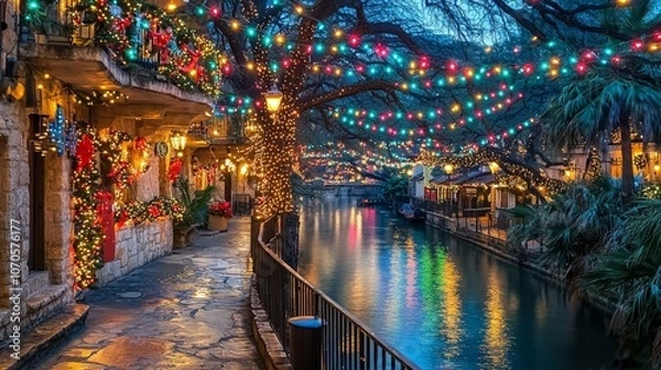 Obraz Riverwalk holiday reflection San Antonio