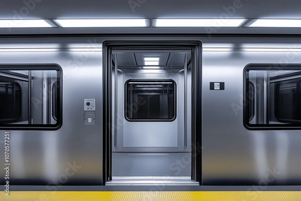 Fototapeta Photo of an open door on the side of a subway train at a New York City station