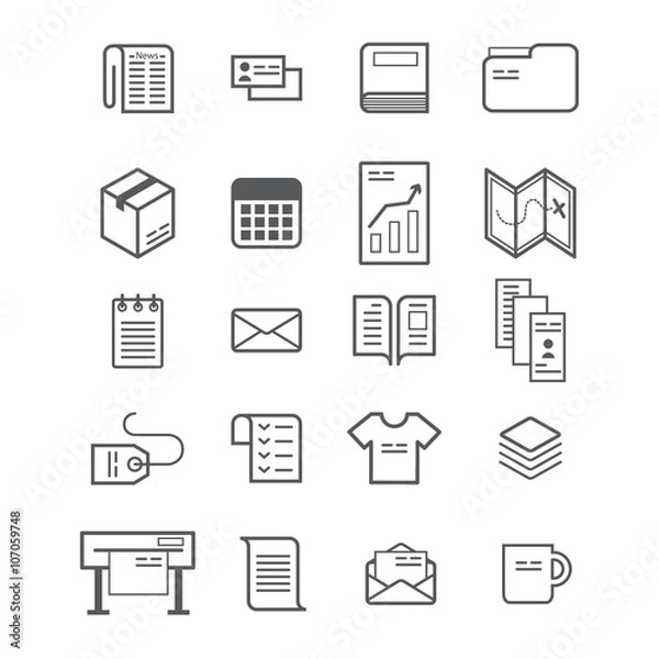 Fototapeta Polygraphy production icon set