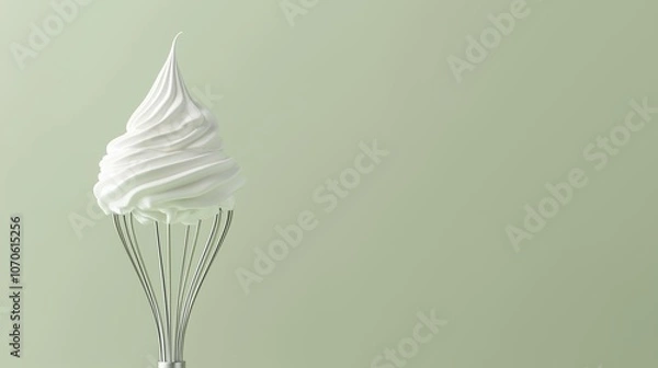 Fototapeta Poster for the National Whipped Cream day with space for text. A whisk with white whipped cream on the top of the whisk.