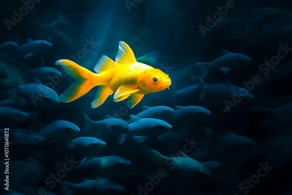 Fototapeta Yellow fish swimming in a school of fish
