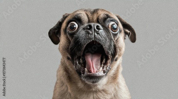 Fototapeta Angry and surprised dog isolated on transparent png background with a funny and excited expression. 