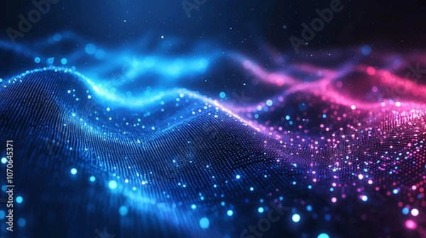 Fototapeta Abstract digital data background. Panoramic high speed technology concept, light abstract background. Image of speed motion on the road. Abstract background in neon glow colors illustration.