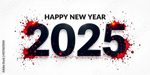 Fototapeta A white background featuring the HAPPY NEW YEAR 2025  in bold black font with red accents.