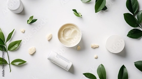 Obraz Luxurious Skincare Cream with Natural Ingredients on White Background
