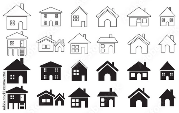 Fototapeta Home button icon set, simple house symbols for websites and apps