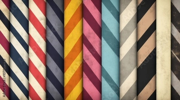 Obraz A vibrant array of diagonal striped patterns in various colors and textures, creating a lively visual display.
