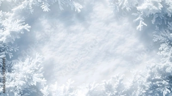 Fototapeta Frost-Covered Branches Framing a White Background