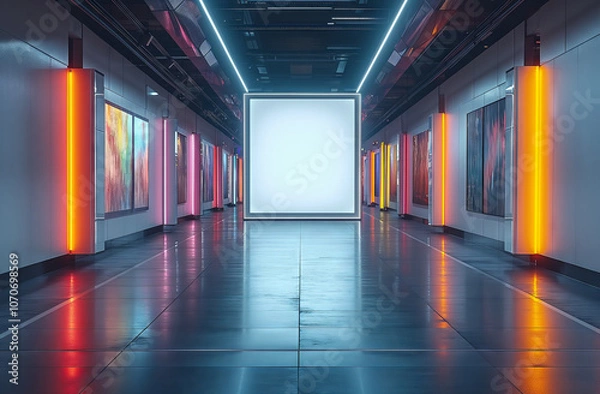 Fototapeta white, square, empty display room in the dark, in the style of multi-panel compositions, ad posters, light black,