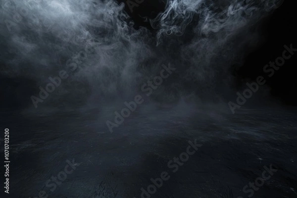 Obraz A dark, misty environment with swirling smoke effects, creating an atmospheric and moody scene.