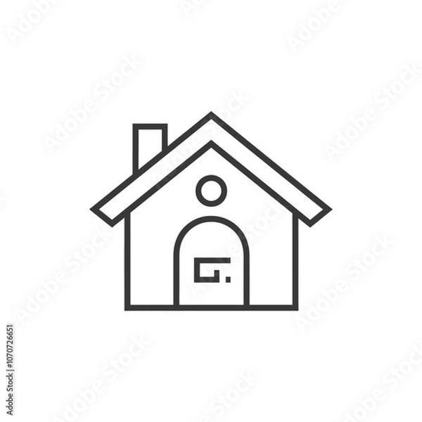 Fototapeta Simple Line Drawing of a House with a Chimney and Window