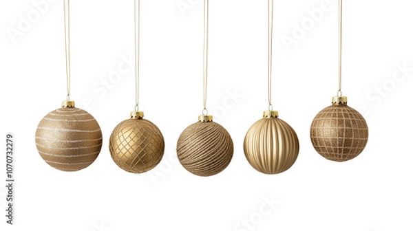 Obraz 金色のクリスマスオーナメントをぶら下げ6個セット PNG 透過背景