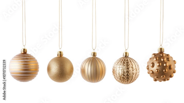Obraz 金色のクリスマスオーナメントをぶら下げ6個セット PNG 透過背景