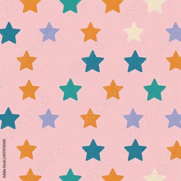 Fototapeta A seamless star pattern with soft pastel stars on a light pink background, creating a gentle texture