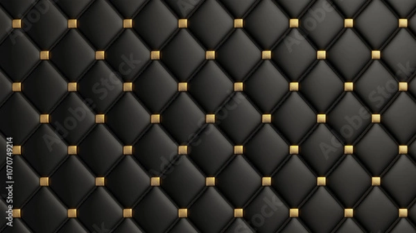 Fototapeta luxurious, tufted black leather texture, quilted into diamond-shaped sections adorned by an embellishment, for high-end branding or luxury-themed designs, with an elegant and premium quality