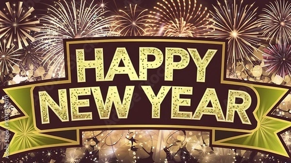 Fototapeta festive banner with the phrase happy new year in enjoy more color liting background image 