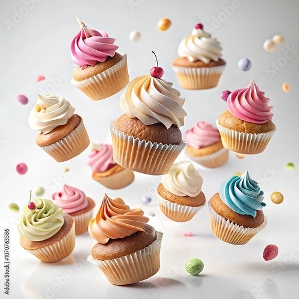 Fototapeta cupcakes with whipped cream and sprinkles