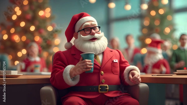 Fototapeta A vibrant 3D animated portrayal of Santa as a corporate powerhouse in a sleek business suit
