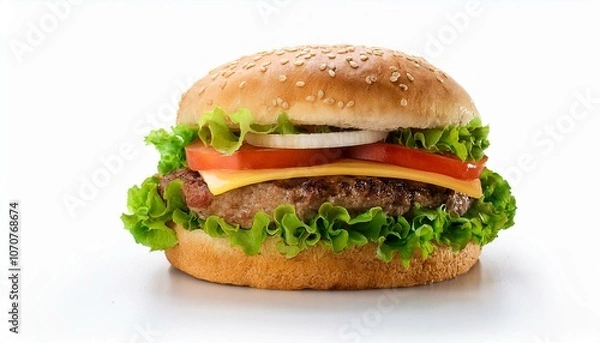 Fototapeta hamburger on isolate White background, PNG