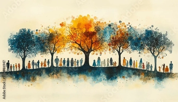 Obraz Create a visual representation of family support systems. Include extended family, friends, and community resources that contribute to a family's well-being, family support systems, extended family, 