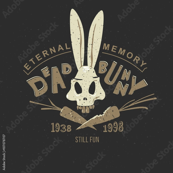 Obraz Bugs bunny funny vintage pattern for clothing, printing on a T-shirt or tattoo: animated skull of a rabbit's skeleton. On a black background the head of a rabbit, a hare of Bunny.