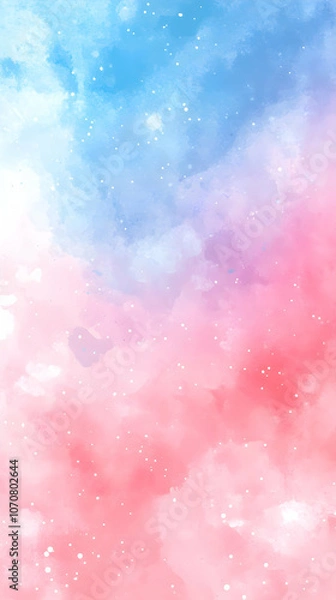 Obraz Abstract watercolor background with blue and pink clouds and white dots.