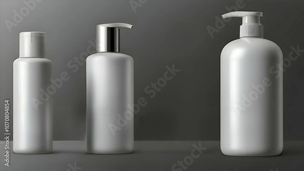 Fototapeta  White Blank Plastic Bottles for Design Display, Realistic Vector Mockups of Cosmetic Packaging 