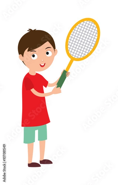 Fototapeta Good looking tennis player prepared for active game, action sport competition cartoon vector.