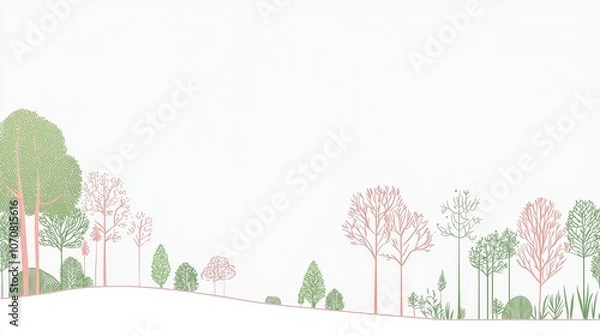 Fototapeta Explore the tranquil beauty of nature with vibrant illustrations of diverse trees and plants