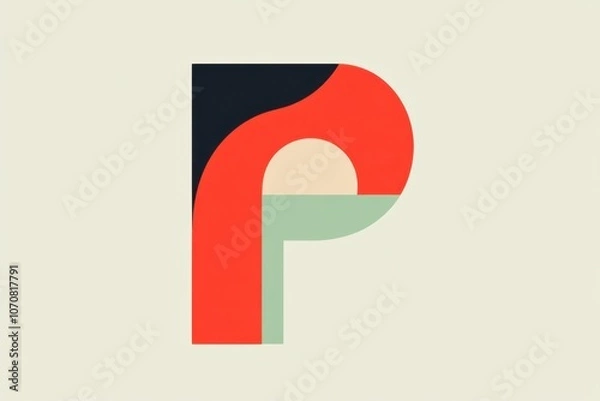 Fototapeta Abstract Geometric Letter P with Bold Vibrant Colors and Clean Symmetrical Lines on a Neutral Background 