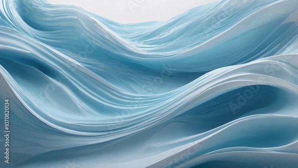 Obraz Abstract Ice Blue Wave Pattern: Fluid Digital Artwork on White Background