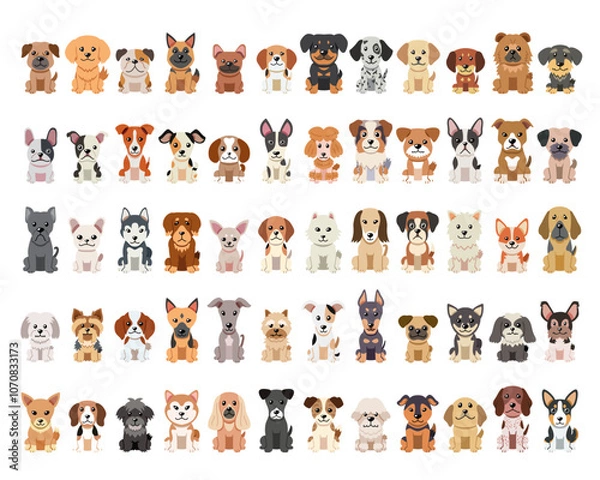 Obraz Different type of vector cartoon dogs for design.