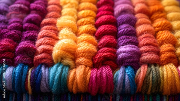 Fototapeta Vibrant Macro Shot of Handcrafted Natural Rugs with Emphasis on Textures and Color Combinations