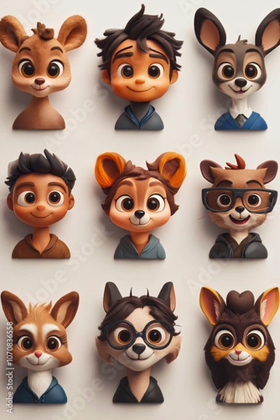 Fototapeta A bunch of cartoon characters that are all wearing glasses