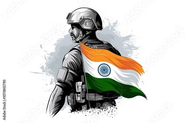 Obraz Indian Army Day Honor Illustration with Soldier and National Flag