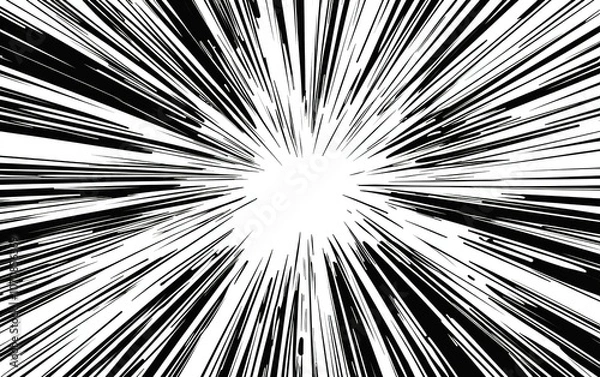 Fototapeta Dynamic black and white burst design featuring radial lines radiating from a central point, creating a sense of energy and movement in abstract art