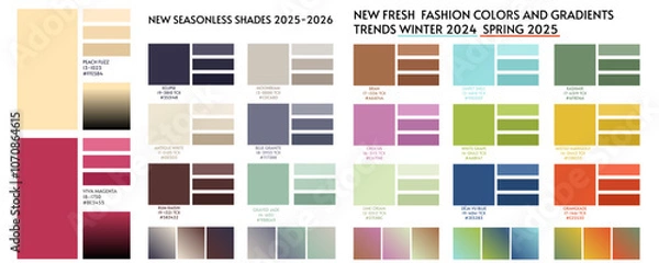 Fototapeta ACTUAL FRESH New fashion color trend winter spring season 2024 2025 2026. Color palette forecast of the future color trend